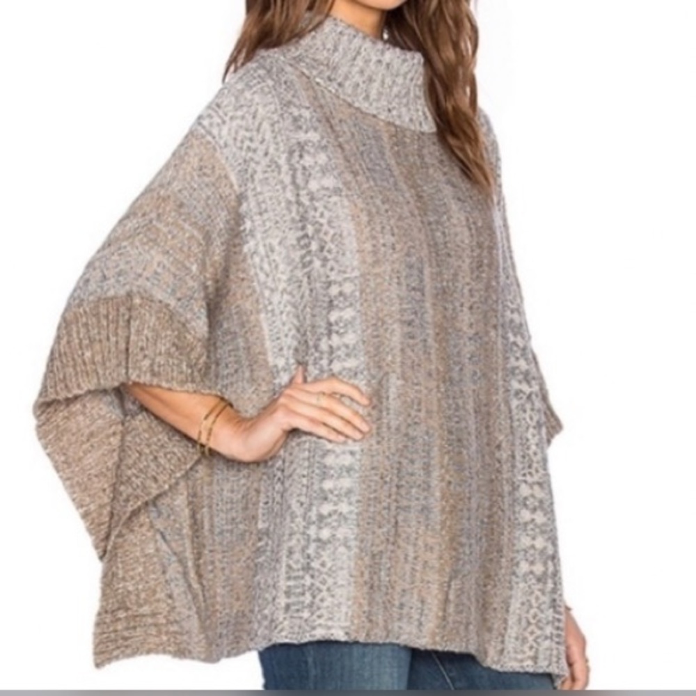 Splendid Snowfall Turtleneck Poncho in Warm Sand Multi - Picture 3 of 12